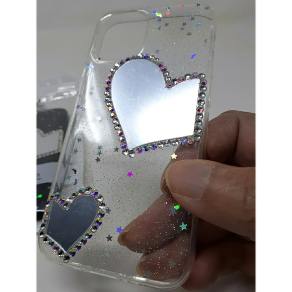 Transparent Sequin Heart Mirror Design Phone Case - Picture 9 of 14